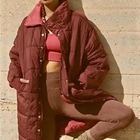 Free People Juno Reversible Puffer Jacket Packable Wine Pink Nylon - Picture 1 of 4